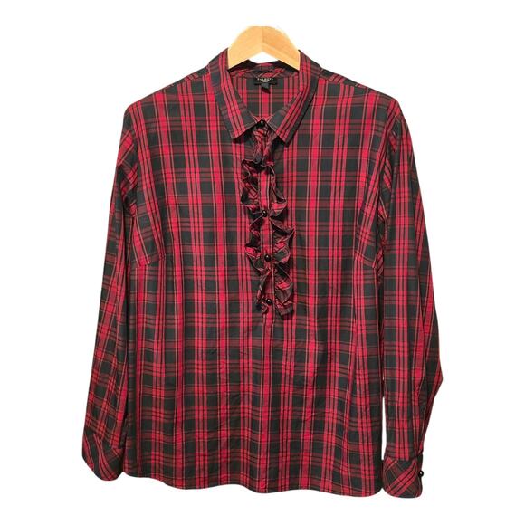 Talbots Womens Plus Size 22W Ruffle Blouse Red/Black Plaid Country Classic - Picture 1 of 10